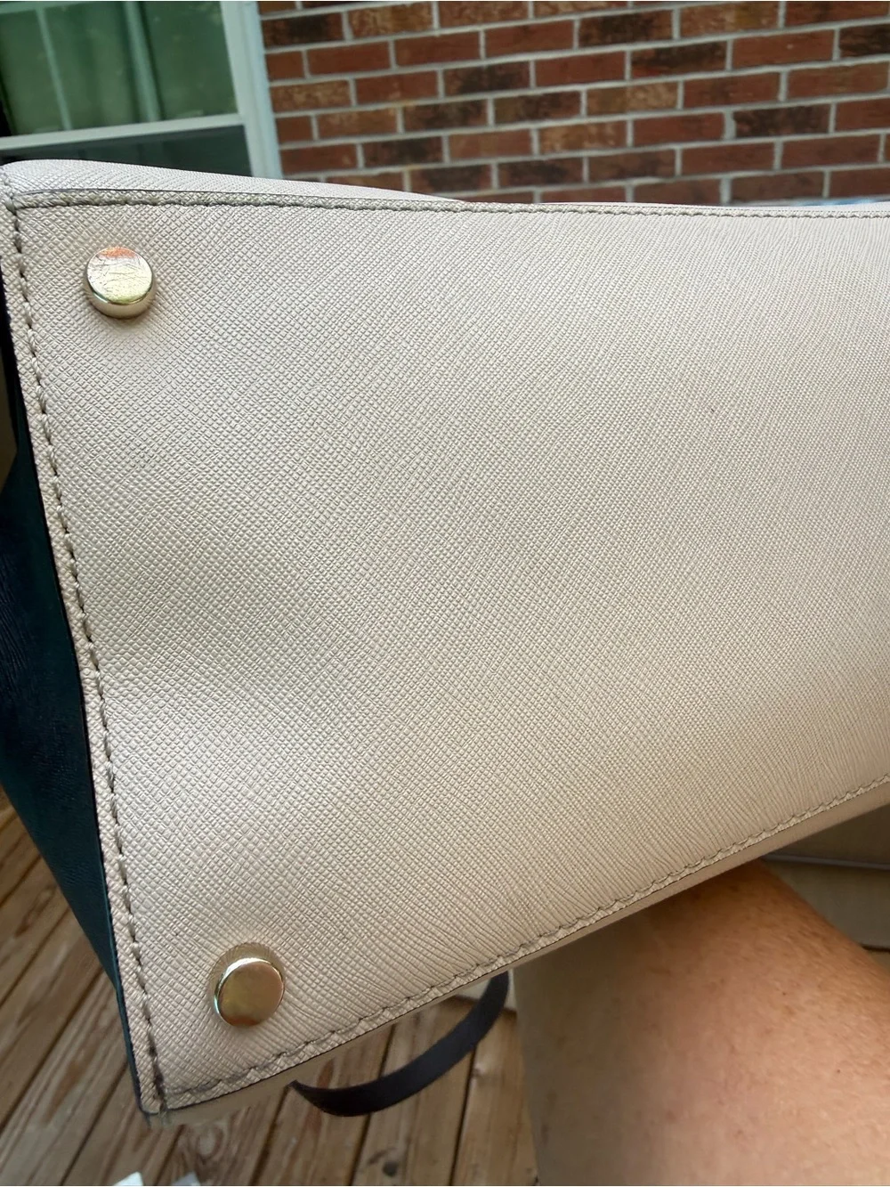 kate spade Two-Tone Pebbled Leather Satchel in Cream and Black